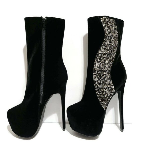 Black 5" Heel Sparkly Silver Rhinestone Ankle Booties Scene ShoeDazzle - Picture 5 of 9